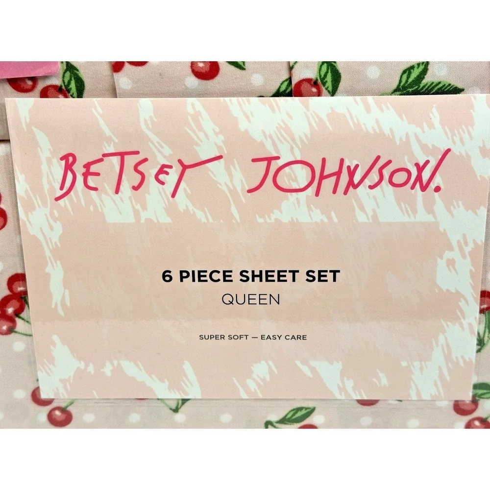 Betsey Johnson Queen 6 Piece Sheet Set Cherry Polka Dot Pink Bedding